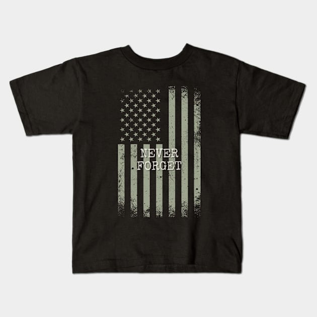 Never Forget Distressed USA Flag Kids T-Shirt by Perfectly Imperfect CE